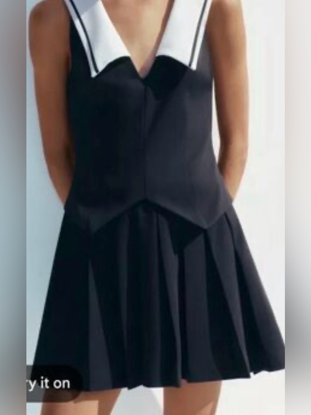 Zara navy blue Mini Dress with White Contrast Collar